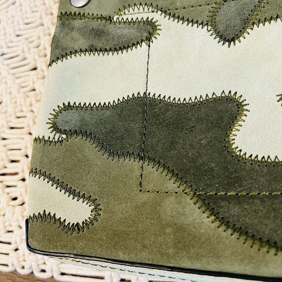 NWOT Rag & Bone Compass Patchwork Green Camo Suede Crossbody Bag Unisex Dust Bag - Picture 5 of 11